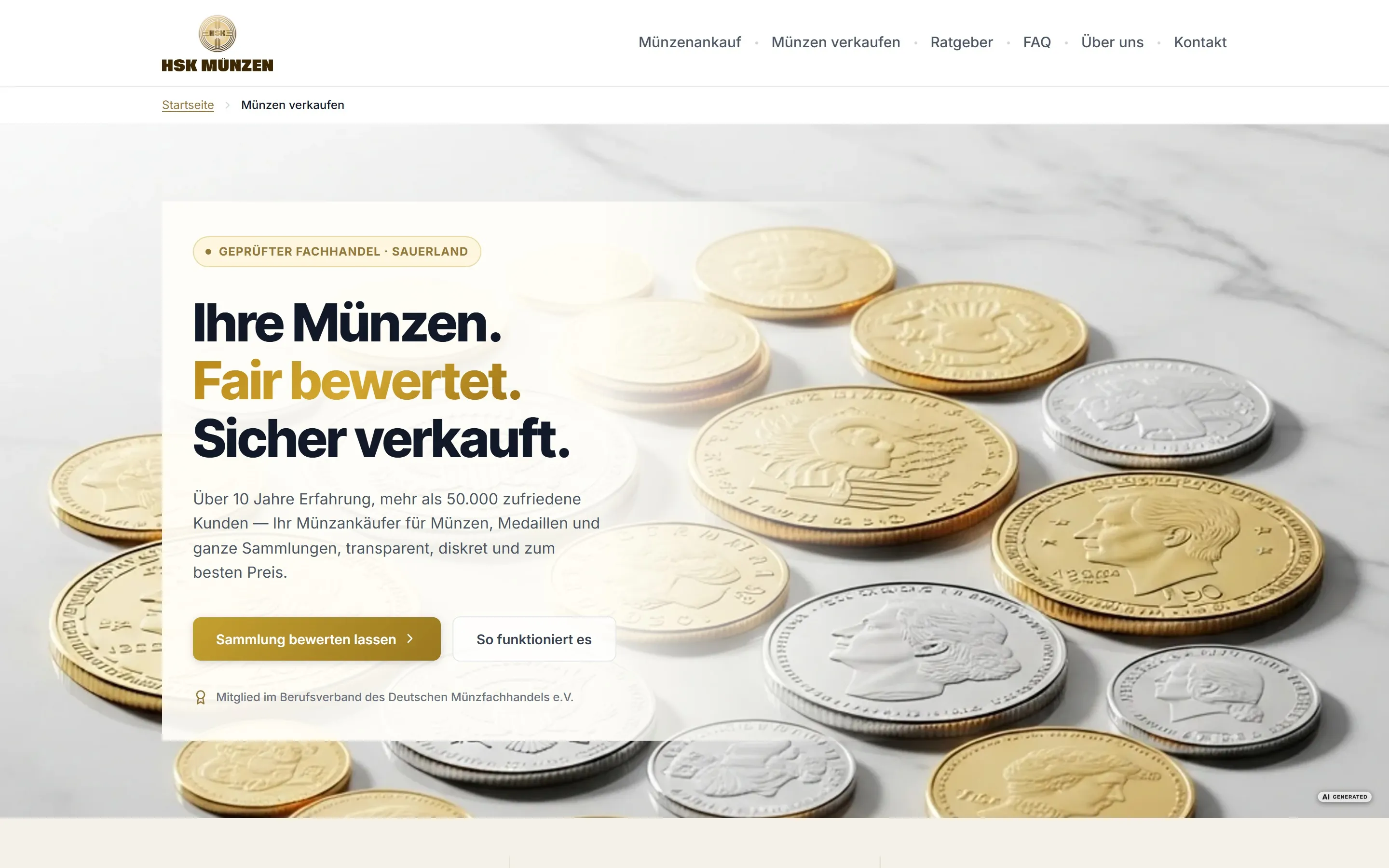 Startseite von hsk-muenzen.de im Desktop-Browser