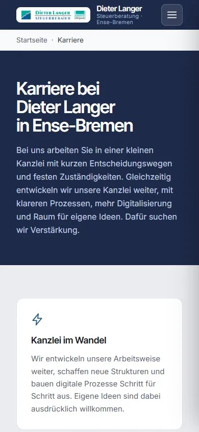 Karriereseite von steuerberater-langer.de auf dem Smartphone